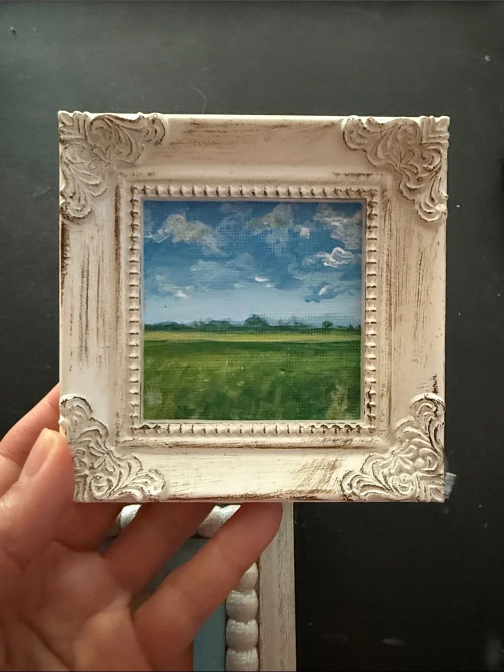 Hand-Painted Mini Landscape in White Distressed Frame